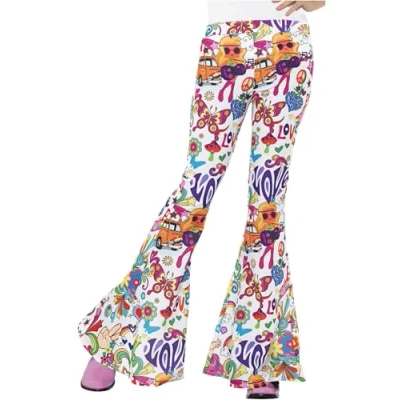 Imagen de Smiffys Pantalones acampanados buena onda años 60, para mujer, multicolor