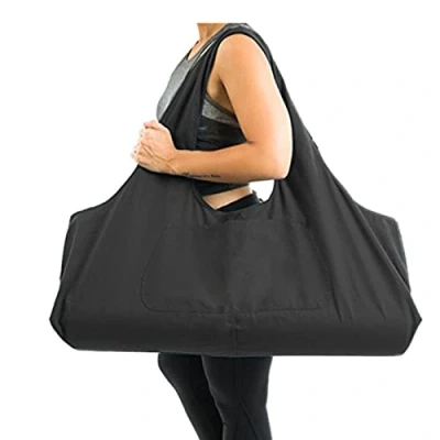 Imagen de 3DTengkit bolsa de yoga grande para esterilla yoga, lona con bolsillo interior cremallera, se adapta a la mayoría tamaños alfombrillas (color negro)