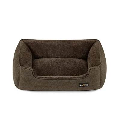 Imagen de Feandrea Cama para Perros, Sofá de Lino Mascotas, Bordes Elevados, Fondo Antideslizante, Funda Extraíble Lavado, Tamaño M Perros Pequeños, 70 x 55 21 cm, Marrón PGW10CC