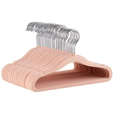 Imagen de Amazon Basics Perchas de terciopelo antideslizante para niños y bebés, 29,46 cm, paquete 50, Rosa Palo/Plateado