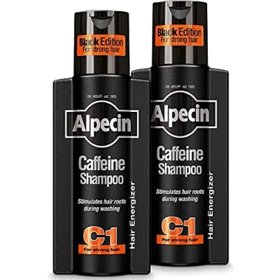 Imagen de Alpecin Black Champú para Hombres con Nueva Fragancia 2x 250 ml el Crecimiento del Cabello un Natural y Fuerte Cuidado