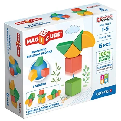 Imagen de GEOMAG Magicube Shapes, Bloques de Construcción Magnéticos para Niños a Partir 1 Año Juego 6 Cubos 4 Colores y Formas Hechos Plástico 100% Reciclado
