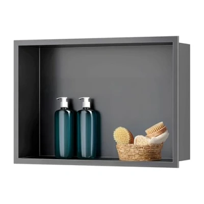 Imagen de sunrik nicho de pared ducha, acero inoxidable, almacenamiento estante individual, ducha 30 x 45 10 cm, gris