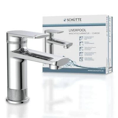 Imagen de Schütte 33410 LIVERPOOL grifo de lavabo en elegante diseño cromado brillante, baño con excéntrica pop up, mezclador