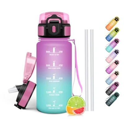 Imagen de HoneyHolly Botella Agua, 500 ml con Pajita, Cantimplora, Prueba de Fugas, Agua Niños Colegio, Libre BPA, Water Bottle para Niños, Deporte, Running, Gimnasio, Bicicleta
