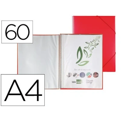 Imagen de Carpeta liderpapel escaparate con espiral 60 fundas polipropileno din a4 rojo