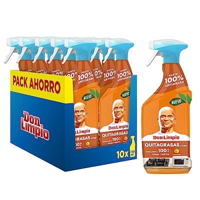 Imagen de Don Limpio Quitagrasas Express, Detergente en Spray, 7.2 L (10 x 720 ml), Hasta un 100% de Poder Desegrasante, Aroma Cítricos, Mega Pack