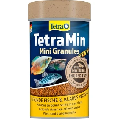 Imagen de Tetra TetraMin Mini Granules Alimento para peces en forma de minigránulos finos paralos ornamentales más pequeños agua dulce, lata 100 ml
