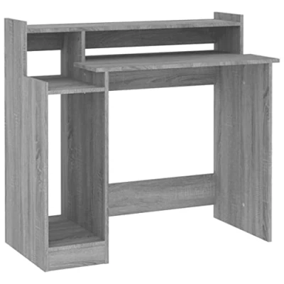 Imagen de vidaXL Escritorio con LED Mesa Ordenador Estudio Oficina Muebles Despacho Estantería Almacenamiento Madera Contrachapada Gris Sonoma