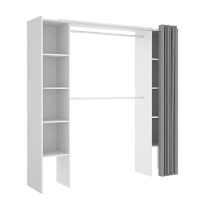Imagen de DEKIT GRUPO RIMOBEL SUIT Vestidor abierto con estantes regulable cortina Blanco 205 x 50 177,5 cm