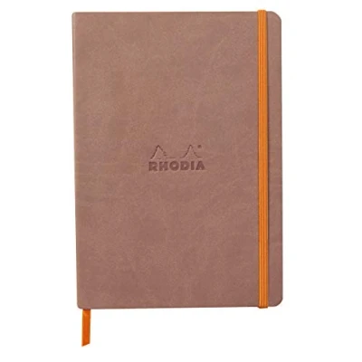 Imagen de RHODIA 117372C Cuaderno flexible de madera rosa (A5, 160 páginas, papel Clairefontaine Marfil, 90 g/m², cierre elástico, tapa piel sintética, colección rodiarama