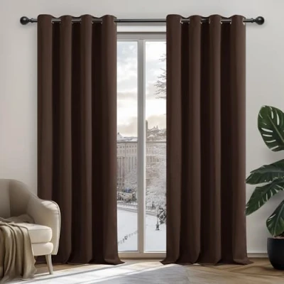 Imagen de Deconovo Cortinas Opacas 2 Piezas para Dormitorio Salón Modernas, Aislantes Térmicas y Reducción de Ruido, EcolóGicas Certificadas,140 x 180 cm Marrón