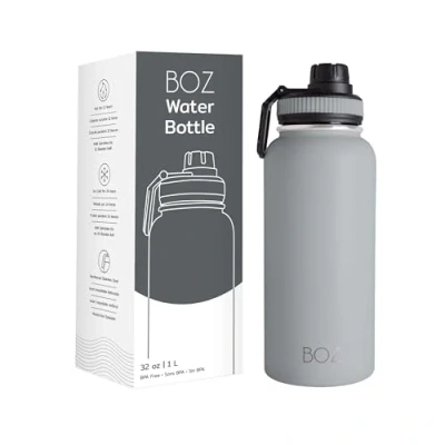 Imagen de BOZ Botella Agua Acero Inoxidable de 1l, Térmica 1 Litro con Aislamiento Doble Pared, Termo Fría y Caliente Boca Ancha Sin BPA, Isotérmica Antiderrame Color Gris