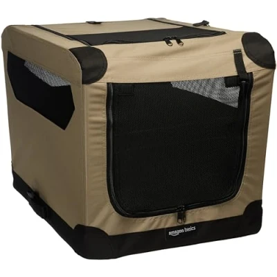 Imagen de Amazon Basics Transportín para perro, blando, plegable, 66 cm, Bronceado