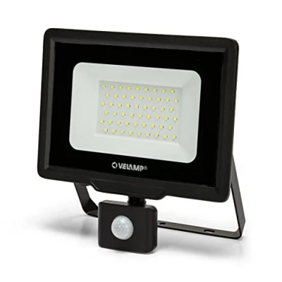 Imagen de Velamp IS768 5 6500K Foco LED Sensor de Movimiento, 50W, 4000 lúmenes, luz Blanca fría (6500K), Reflector Exterior IP44 para jardín, Patio, 50 W, Negro