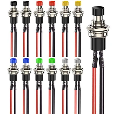 Imagen de Gebildet 12pcs 7mm Pre Cableado Mini Momentáneo Pulsador 3V 6V 12V 24V 230V/1A,SPST Normal Abierto ON/Off 2Pin Botón de Redondo para Modelo Hobby Ferroviario