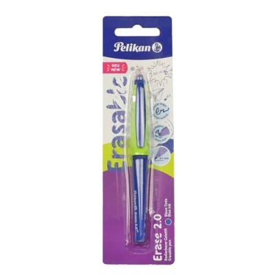Imagen de Pelikan Erase 2.0, Bolígrafo Borrable Ergonómico, Tinta Azul, para Diestros y Zurdos, el Colegio, Punta M Indeformable, Recambio Azul Incluido, Recargable