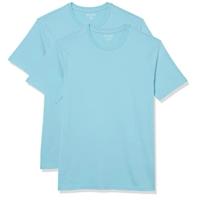 Imagen de Amazon Essentials Camiseta de Manga Corta, Cuello Redondo y Corte Ajustado Hombre, Pack 2, Azul Claro, XS