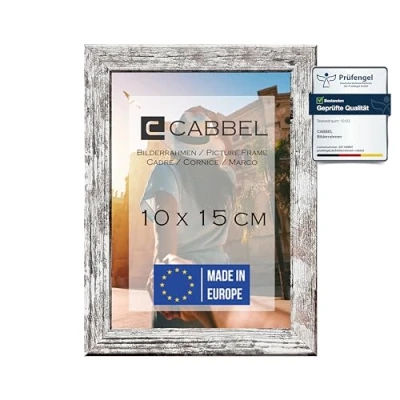 Imagen de CABBEL Portarretratos 10x15 cm, abedul, robusto marco de madera MDF, cristal Plexi inastillable, para colgar y colocar, ideal fotos / imágenes collage