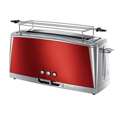 Imagen de Russell Hobbs Tostadora Luna Solar Red 1 Ranura Larga y Ancha, Tostador para 2 Rebanadas, Bandeja Recogemigas, Calientapanecillos, Función Cancelar Descongelar, Acero Inoxidable Rojo 23250 56