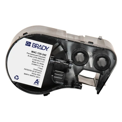 Imagen de Brady Cinta de poliolefina termorretráctil para impresoras Etiquetas BMP41/BMP51/BMP53/M511 adhesivas Negro sobre blanco (5,97 mm (al) x 2,13 m (l)) M4C 125 342