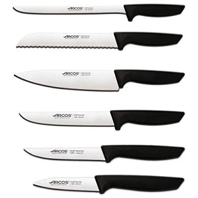 Imagen de Arcos Juego Cuchillos cocina Profesionales Profesional 6 pzas Acero Inoxidable Mango Negro utensilios de serie Niza Apto lavavajillas