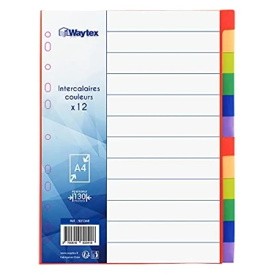 Imagen de WAYTEX 931348 Intercalarios A4 (12 teclas, polipropileno), colores vivos con índice