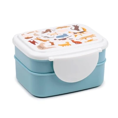 Imagen de Puckator Fiambrera Bento con cubiertos y cierre de clip Gatos Feline Fine