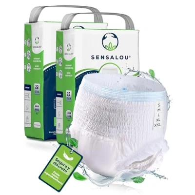Imagen de Pantalones Incontinencia para Adultos Hombre y Mujer Ropa Interior Protector Perdidas de Vejiga Débil Pañales Desechables Mojar Cama, Maternidad 44 unidades Blanco, Tallas Grande