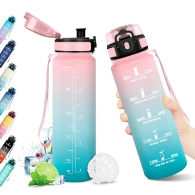 Imagen de Botella 500ml, Cantimplora Deportiva con Marca de Tiempo, Agua Filtro, Reutilizable, Garrafa sin BPA, para Niños, Oficina, Bicicleta, Yoga, Running, Gym, Escuela, Viaje