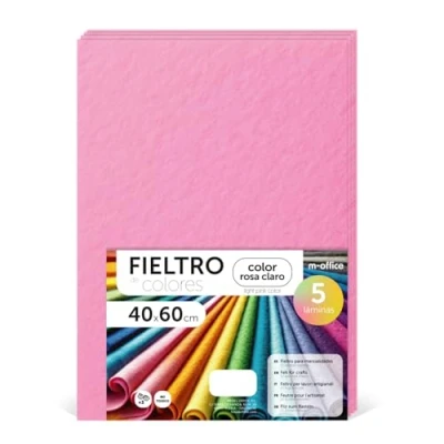 Imagen de m office Fieltro para Manualidades, de Colores, Suave y Flexible, Material Costura, Telas Patchwork, Ideal proyectos DIY, artesanía o decoración, 40x60cm (rosa claro, 5 uds)