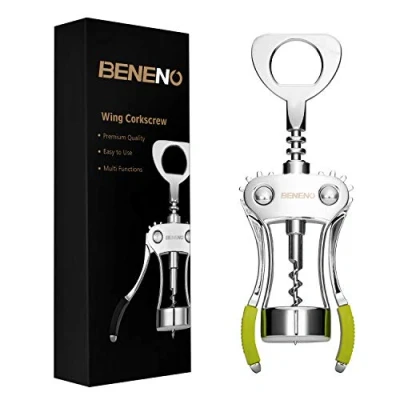 Imagen de Abridores de botellas vino, sacacorchos ala premium aleación zinc BENENO, abridor con corchos y tapas multifuncionales, verde