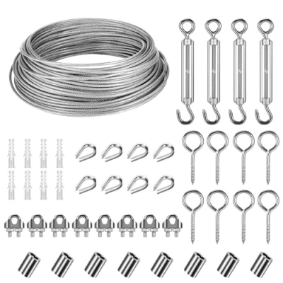Imagen de vvhippo 30m Φ 3mm Kit de Cables Acero Inoxidable para Colgar, Cable Recubierto PVC con Tensor Cuerda M5 Plantas Trepadoras, Lámpara Colgante, Tendedero Exterior