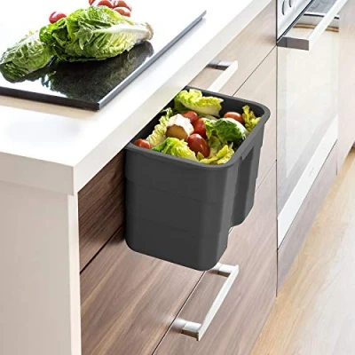 Imagen de SO TECH® Papelera de Basura Biológica Biobin / 4,2 litros Antracita con Tapa 170 x 227 172 mm para Colgar Cubo