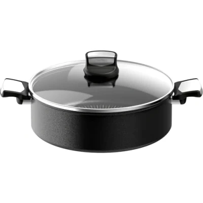Imagen de Tefal Unlimited On Guisera baja de 28 cm con revestimiento resistente, Thermo Signal, apta para gas, vitrocerámica, eléctricas e inducción, forma profunda, aluminio