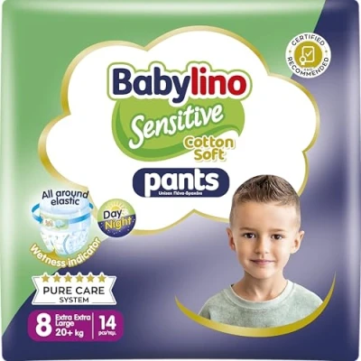 Imagen de Babylino Sensitive Cotton Soft Pants, Talla 8 (20+ Kg), Pañal Braguita con Ajuste 360 Anti Fugas, 14 pañales