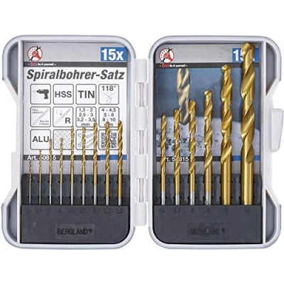 Imagen de BGS Diy 50815 Juego de brocas espirales HSS nitrurado titanio 1,5 10mm 15 piezas