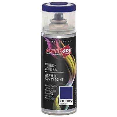 Imagen de AMBRO SOL Pintura acrílica en spray, color Azul Noche, RAL 5022, resultado profesional múltiples superficies, exteriores e interiores, 400 ml