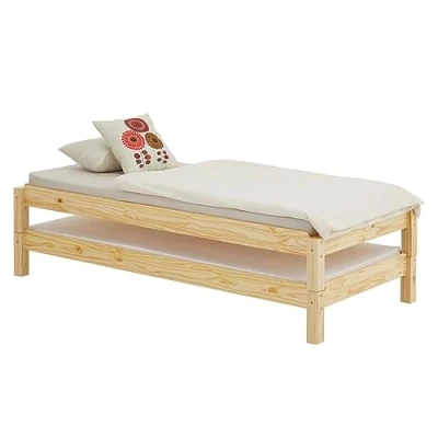 Imagen de IDIMEX Rino Cama apilable (90 x 200 cm, 2 unidades, madera maciza, ahorra espacio), color blanco