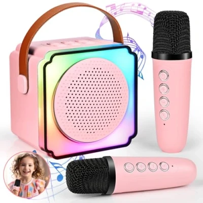 Imagen de Karaoke Infantil 2 Microfonos Inalambricos Máquinas de Bluetooth para Niños Adultos Portátil Altavoz con Luces LED Regalo Ideal Boda Fiesta Cumpleaños (Rosa)