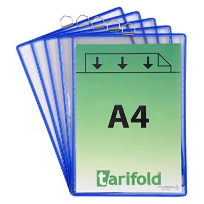 Imagen de Tarifold Es 154501 Pack de 5 Fundas Bolsas A4 porta anuncios y documentos con anilla metálica para colgar, PVC marco color Azul