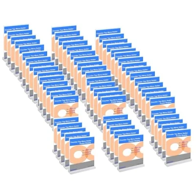Imagen de TUKA 60x Acrílico A4 Menu Soporte Doble Cara, Forma T con Base Acrílica, Soportes de Sobremesa para Carteles Menús Promociones Porta Carteles. Transparente Expositor Mesa, Vertical TKD8207