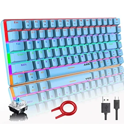 Imagen de Hoopond AK33 teclado mecánico con retroiluminación LED arcoíris, cable USB, compacto de 82 teclas antighosting para jugadores y tipos