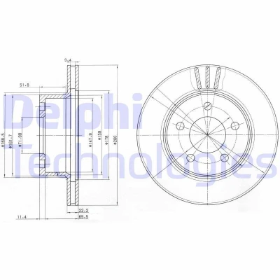 Imagen de DELPHI Disco de freno JEEP: Cherokee II, Wrangler I SUV 22mm 5 ventilado aceitado sin procesar BG3532 3251156,830251156,8303251156,J3251156