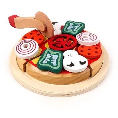 Imagen de PLANÈTE BOIS Tablero de Pizza FSC 030245 4 partes Multicolor Madera Juego para niños Juguete duradero Cocina imitación Alimentación 19 cm x A partir 2 años.