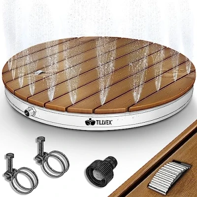 Imagen de tillvex® Ducha de jardín al Aire Libre hasta 4 m Altura la Fuente Suelo con Rueda pie Exterior Antideslizante Sauna, Camping Resistente a Intemperie