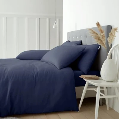 Imagen de Catherine Lansfield Juego de Funda edredón Doble algodón Cepillado con Fundas Almohada, Color Azul Marino