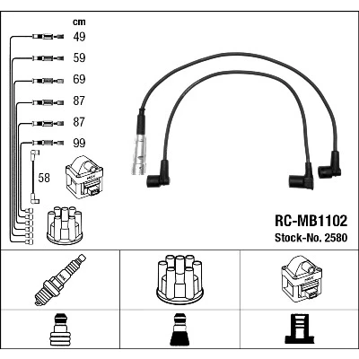 Imagen de NGK 2580 Juego de Cables Encendido 7 MERCEDES BENZ: Clase S Berlina, SL Cabrio, G SUV