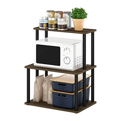 Imagen de Furinno Turn N Tube Estante de Cocina 3 Niveles sin Herramientas, Nogal Columbia/Negro