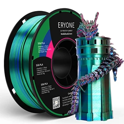 Imagen de ERYONE Filamento PLA Seda Tricolor, de Impresora 3D Dicromático 1,75 mm, +/ 0,03 Roja Azul y Verde